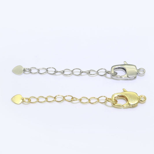 2.5 inch Gold Filled Chain Extender For Necklace Bracelet Supply Component Findings Extenders w/ Heart charm + Lobster Clasp L-504 L-505