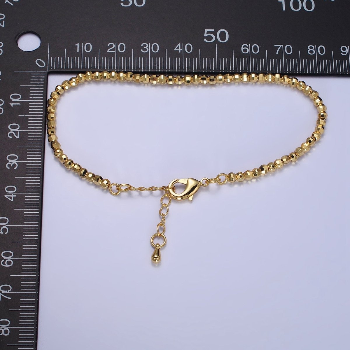 2.5mm, 3.5mm Gold, Silver Multifaceted Disco Ball Round Bead 7 Inch Chain Bracelet | WA-1572 - WA-1575 Clearance Pricing