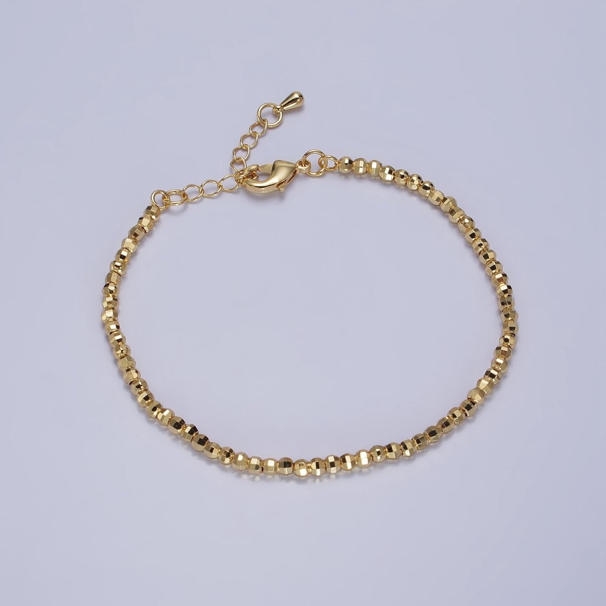 2.5mm, 3.5mm Gold, Silver Multifaceted Disco Ball Round Bead 7 Inch Chain Bracelet | WA-1572 - WA-1575 Clearance Pricing