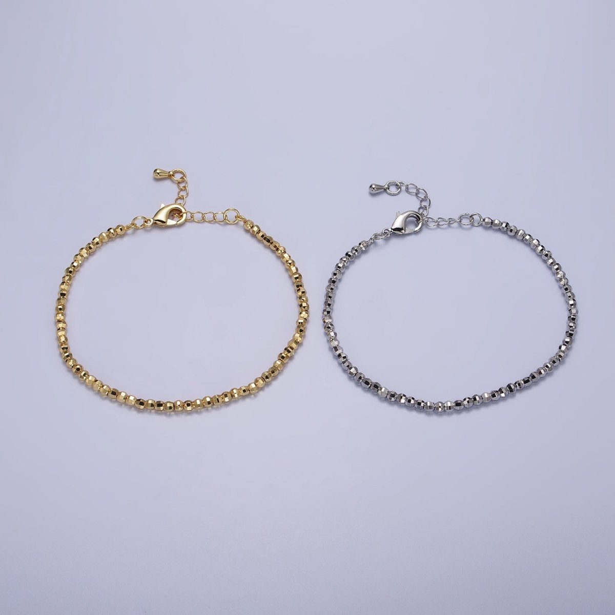2.5mm, 3.5mm Gold, Silver Multifaceted Disco Ball Round Bead 7 Inch Chain Bracelet | WA-1572 - WA-1575 Clearance Pricing