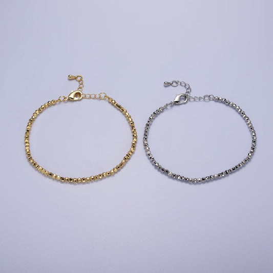 2.5mm, 3.5mm Gold, Silver Multifaceted Disco Ball Round Bead 7 Inch Chain Bracelet | WA-1572 - WA-1575 Clearance Pricing