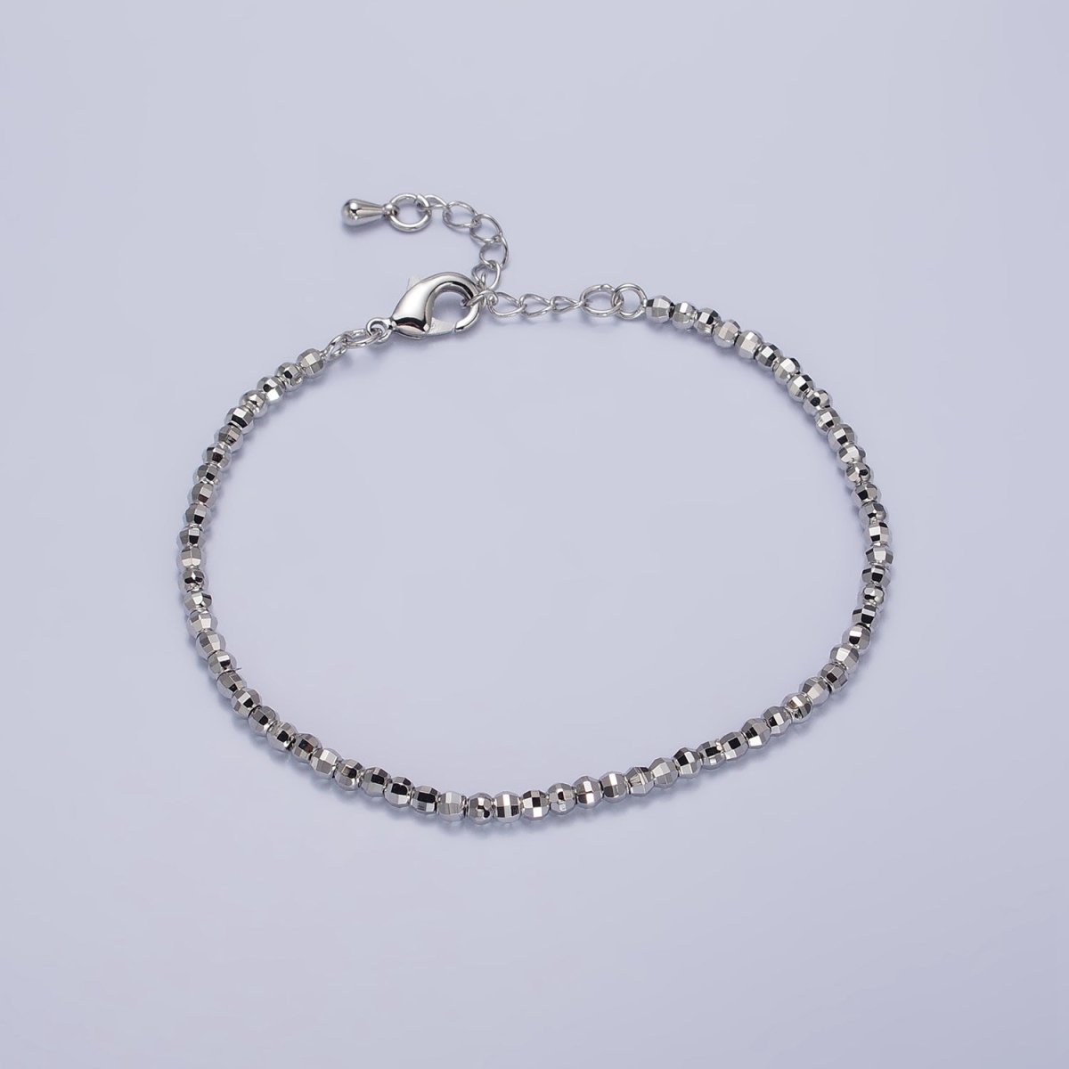 2.5mm, 3.5mm Gold, Silver Multifaceted Disco Ball Round Bead 7 Inch Chain Bracelet | WA-1572 - WA-1575 Clearance Pricing