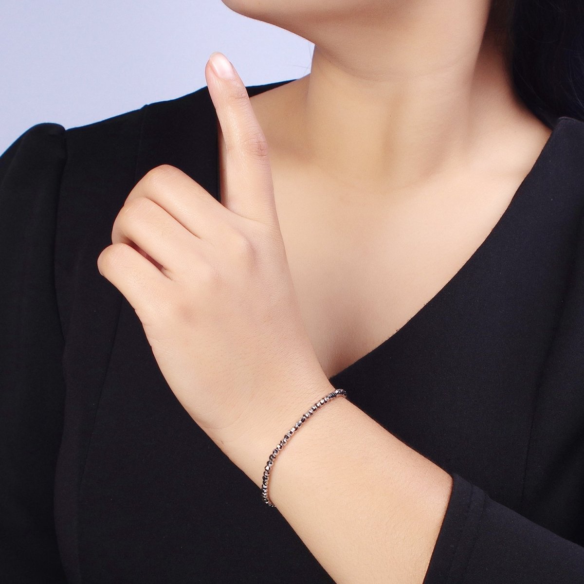 2.5mm, 3.5mm Gold, Silver Multifaceted Disco Ball Round Bead 7 Inch Chain Bracelet | WA-1572 - WA-1575 Clearance Pricing