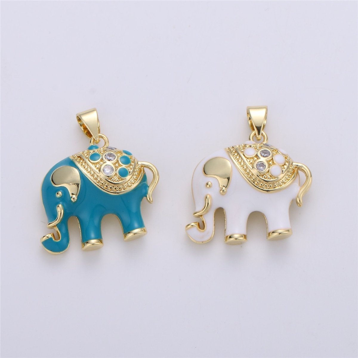 25mm Tiny Enamel Elephant Charms Blue White Elephant Necklace Pendant in Gold Filled for Necklace Charm with CZ Stone Cubic animal Charm I-175 I-177 I-178
