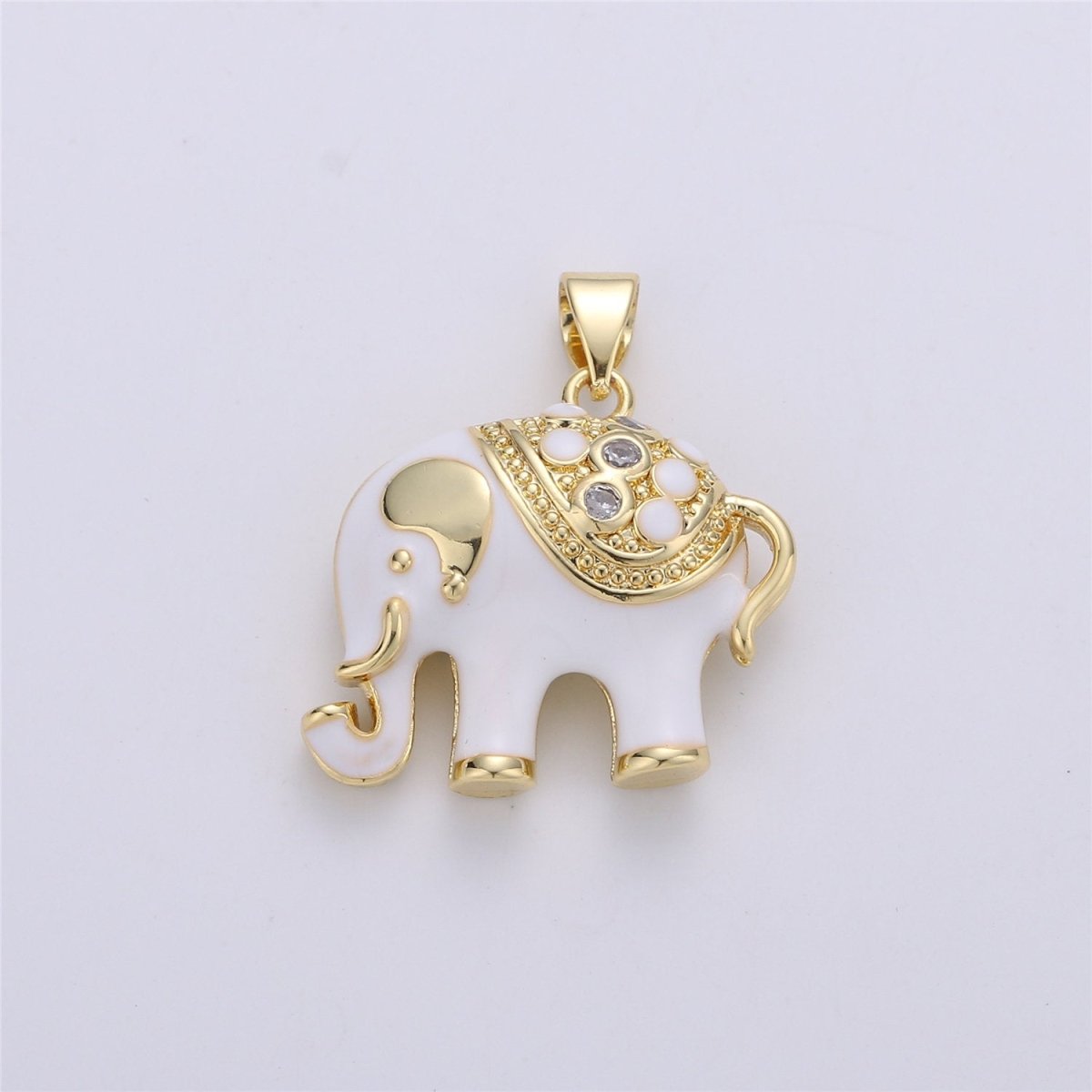 25mm Tiny Enamel Elephant Charms Blue White Elephant Necklace Pendant in Gold Filled for Necklace Charm with CZ Stone Cubic animal Charm I-175 I-177 I-178