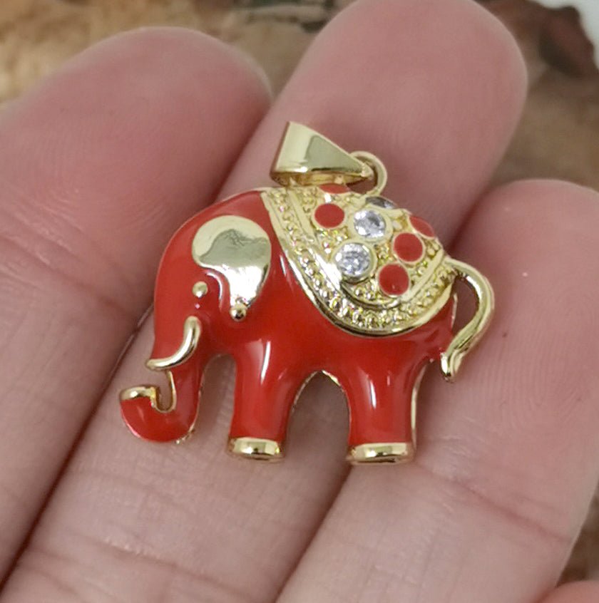 25mm Tiny Enamel Elephant Charms Blue White Elephant Necklace Pendant in Gold Filled for Necklace Charm with CZ Stone Cubic animal Charm I-175 I-177 I-178