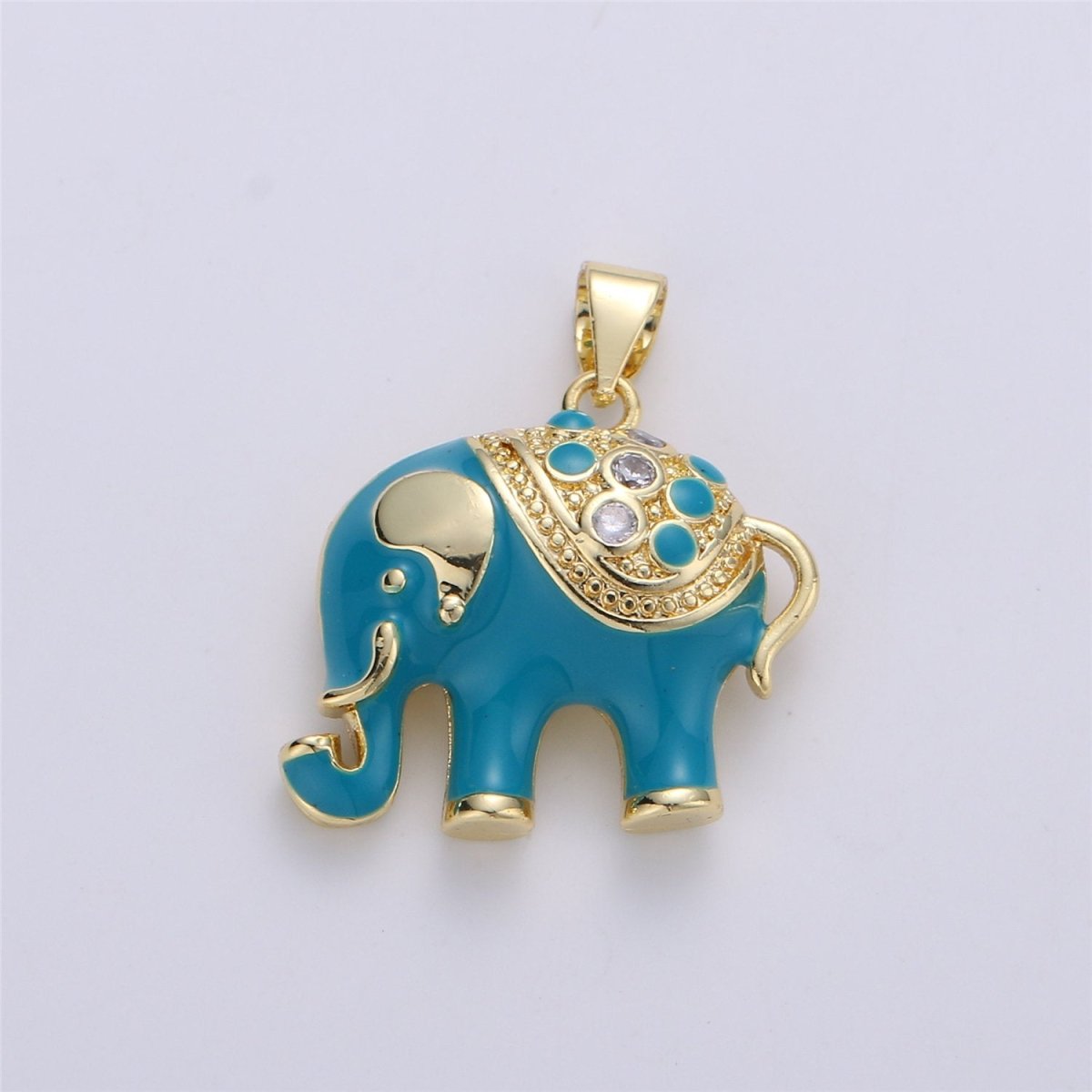 25mm Tiny Enamel Elephant Charms Blue White Elephant Necklace Pendant in Gold Filled for Necklace Charm with CZ Stone Cubic animal Charm I-175 I-177 I-178