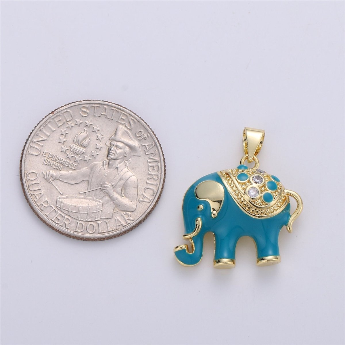 25mm Tiny Enamel Elephant Charms Blue White Elephant Necklace Pendant in Gold Filled for Necklace Charm with CZ Stone Cubic animal Charm I-175 I-177 I-178