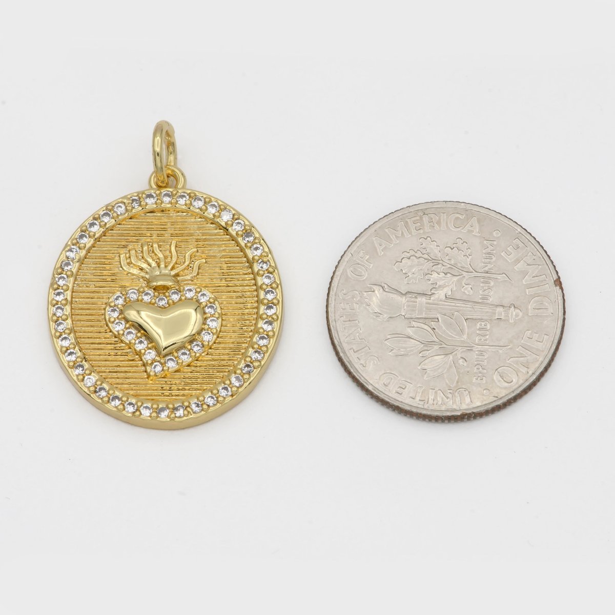 25x18mm 24k Gold Fill Milagro Heart charm, micro pave heart Coin Medallion Pendant E-276