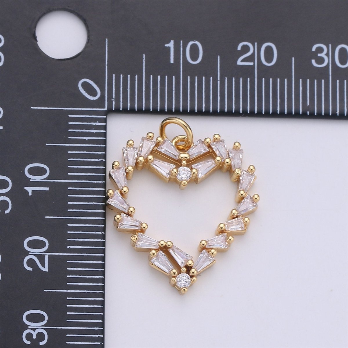 25x22mm 24k Gold Filled Heart Bracelet Charm, Baguette Stone Bracelet Charm, Love Charm, Pave Heart, CZ Necklace charm C-902