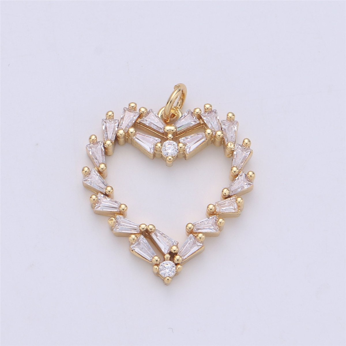25x22mm 24k Gold Filled Heart Bracelet Charm, Baguette Stone Bracelet Charm, Love Charm, Pave Heart, CZ Necklace charm C-902