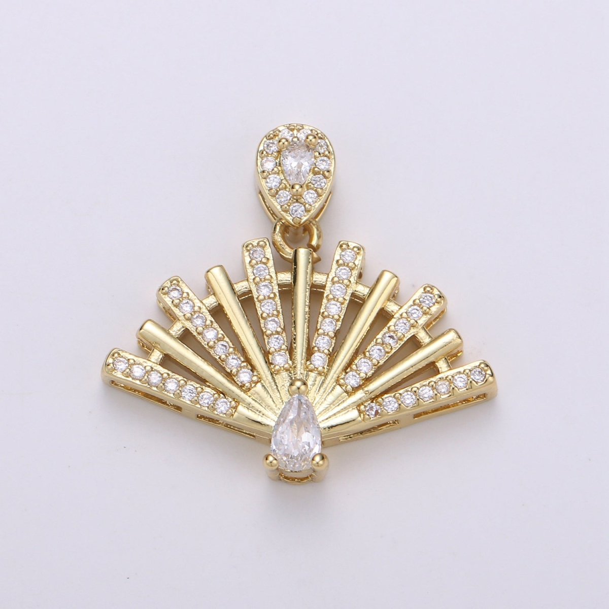 25x23mm Wholesale Gold-Filled Fan Pendant Charm with Rhinestones, Pendant for Necklace Bracelet Anklet Making J-147