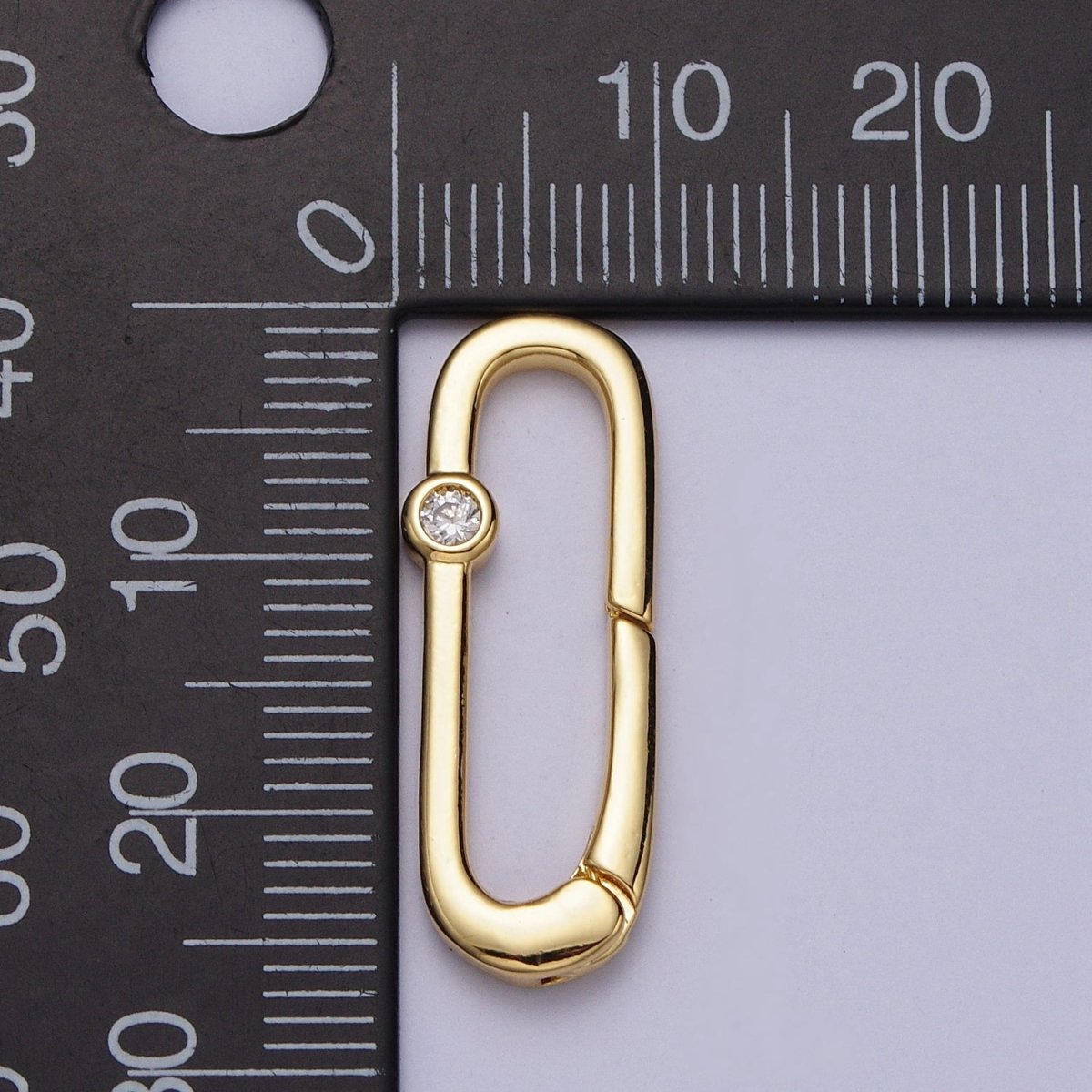 26mm Gold Rectangular Oblong Push Spring Gate Ring Clear CZ Supply | Z-035