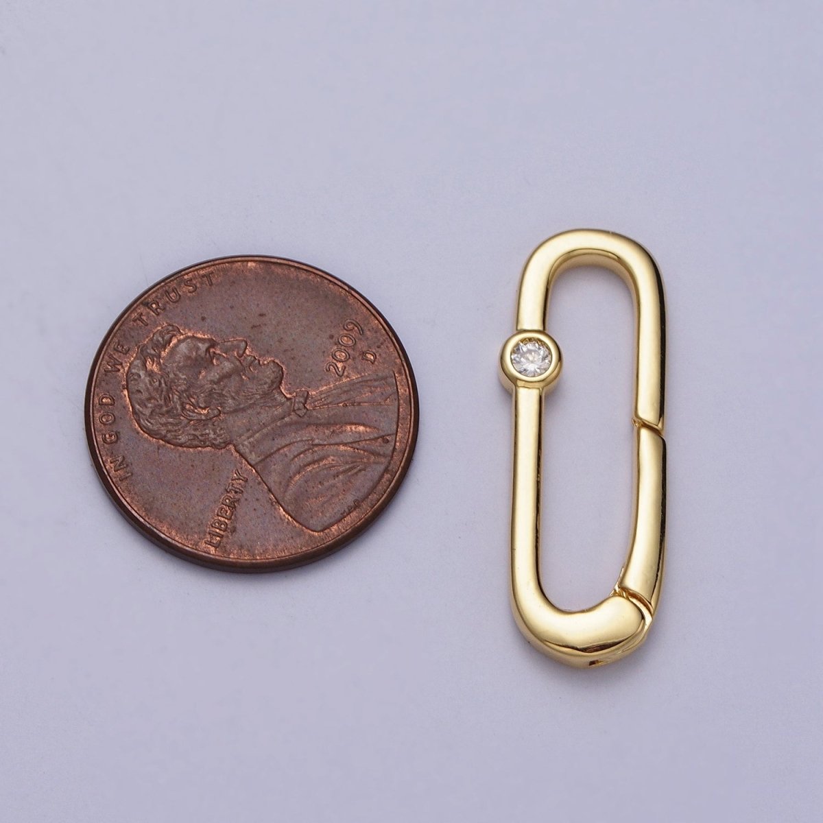 26mm Gold Rectangular Oblong Push Spring Gate Ring Clear CZ Supply | Z-035