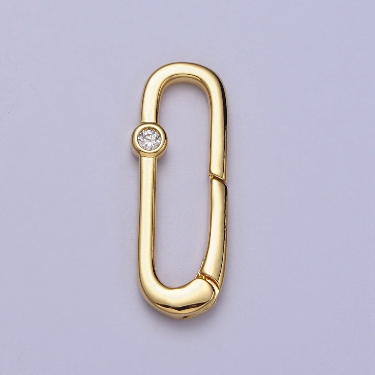 26mm Gold Rectangular Oblong Push Spring Gate Ring Clear CZ Supply | Z-035