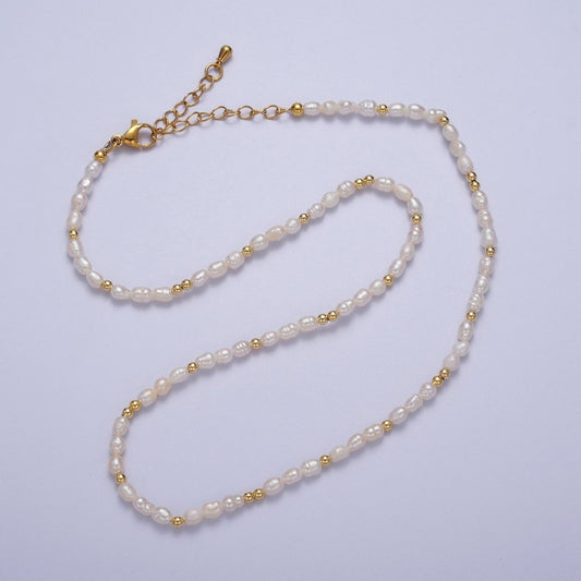 2.8mm White Freshwater Pearl Gold Filled Spacer Bead 17.4 Inch Choker Necklace | WA-1422 Clearance Pricing