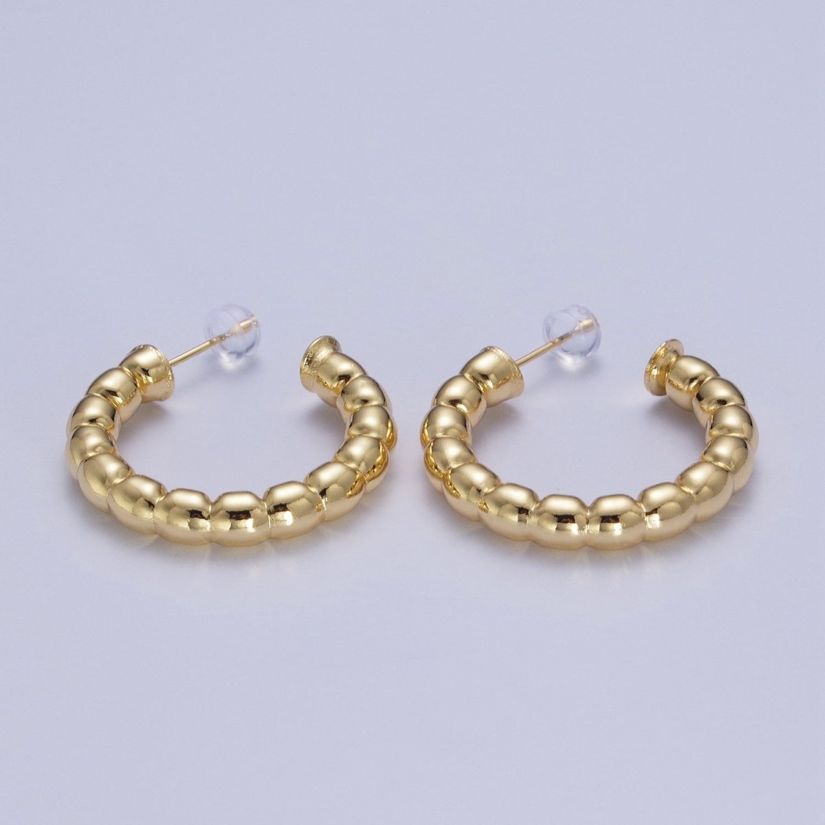30.5mm Gold Beaded Stud Hoops Earrings T-022