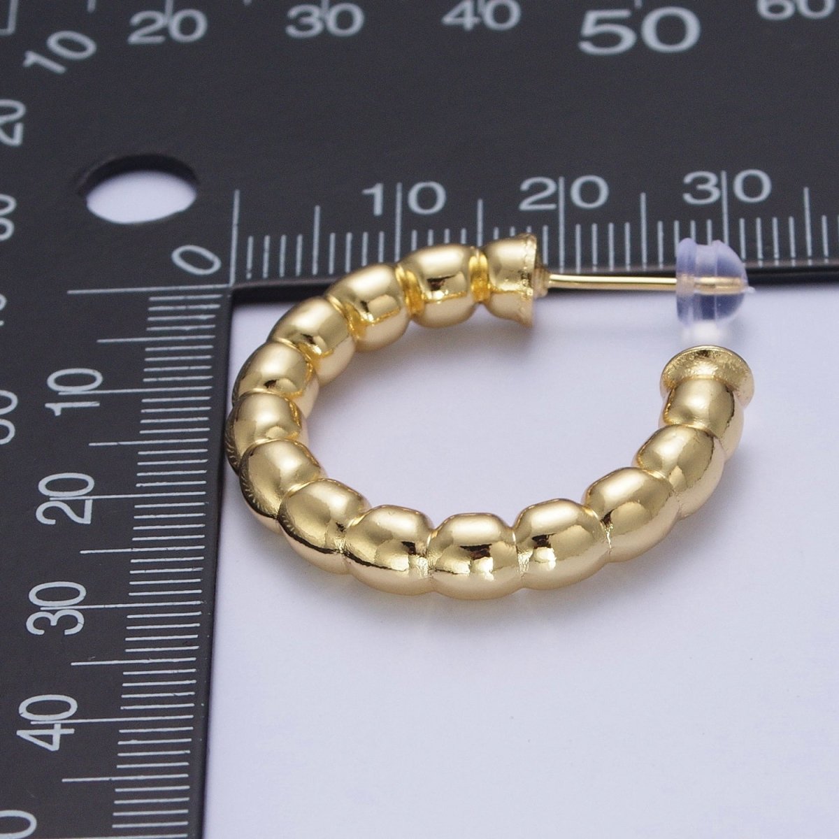 30.5mm Gold Beaded Stud Hoops Earrings T-022