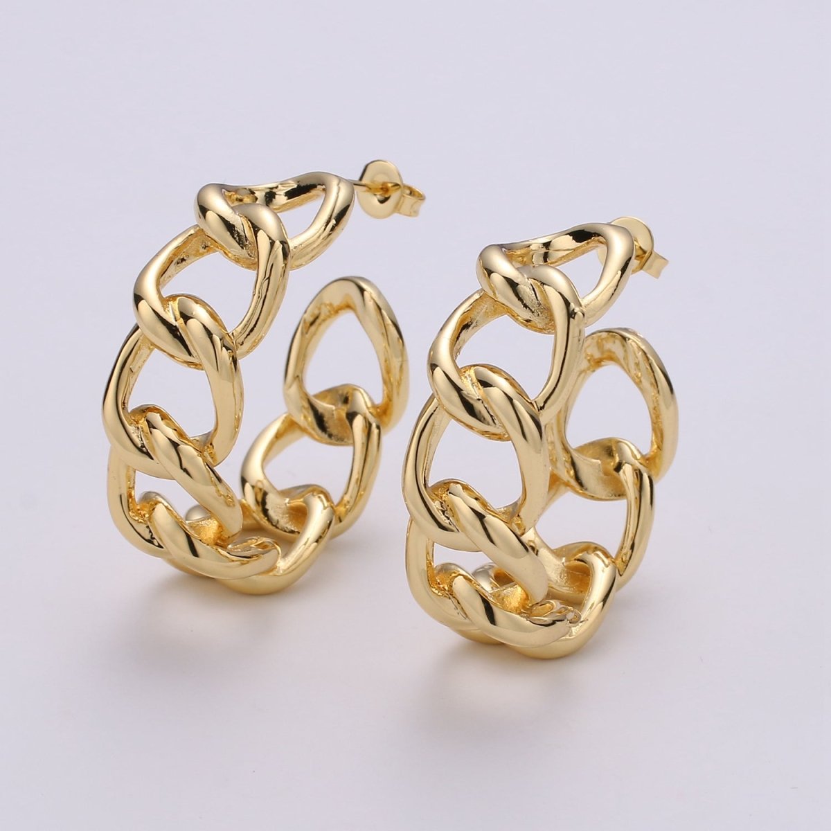 30mm Chunky Gold Link Hoops, Small Gold Large Chain Hoop Earrings, Gold Hoop Earrings, Small Hoop Earrings, Chain Hoops, Hoop Earrings Q-536