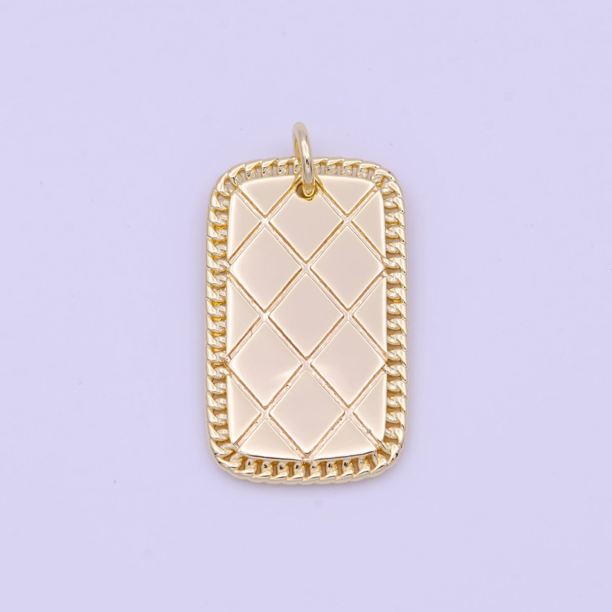 30mm Gold Textured Rhombus Tag Charm | D-492
