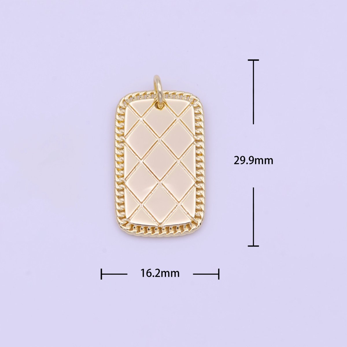 30mm Gold Textured Rhombus Tag Charm | D-492