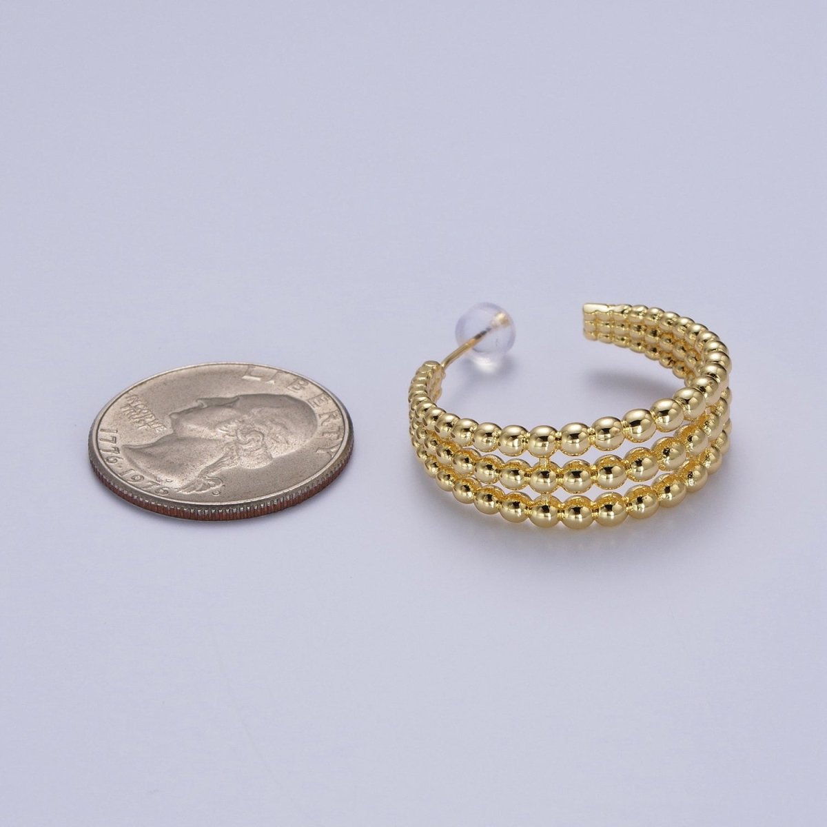 30mm Triple Round Beaded Bubble C-Shaped Hoop Earrings | AE534