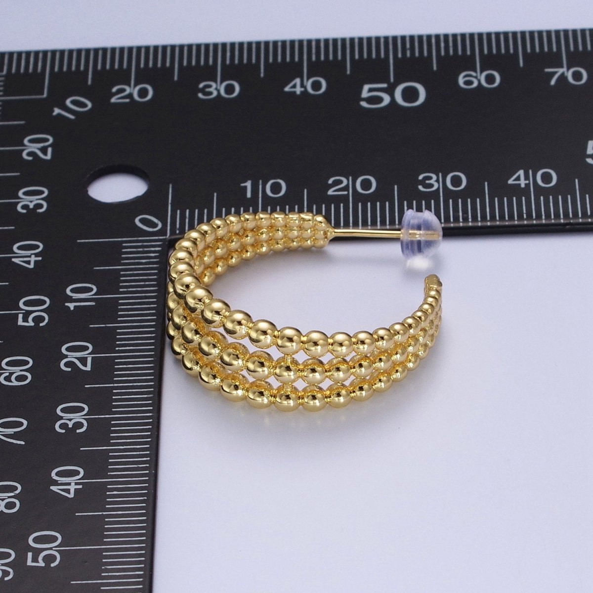 30mm Triple Round Beaded Bubble C-Shaped Hoop Earrings | AE534
