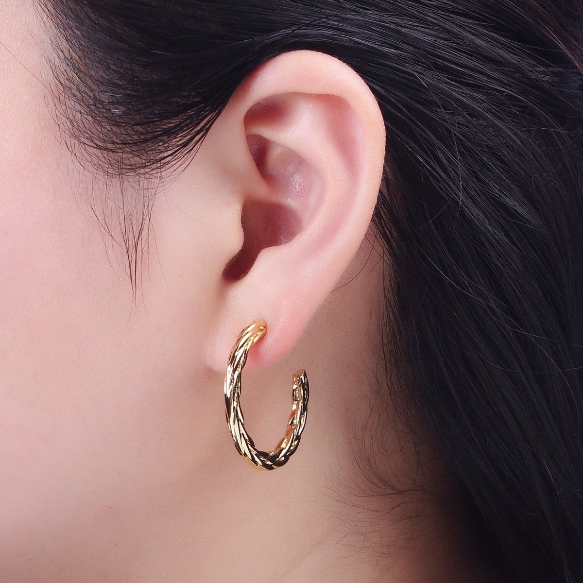 30mm Twisted Hoop Stud Earrings in Gold & Silver P-381 P-382