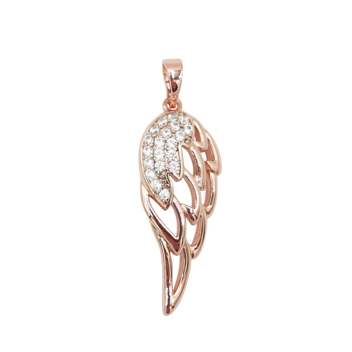 30x12mm Wholesale 18K Gold Plated Rose Gold Wing Pendant with Cubic Zirconia Crystal Rhinestones, Pendant for Necklace Bracelet Anklet Making J-188