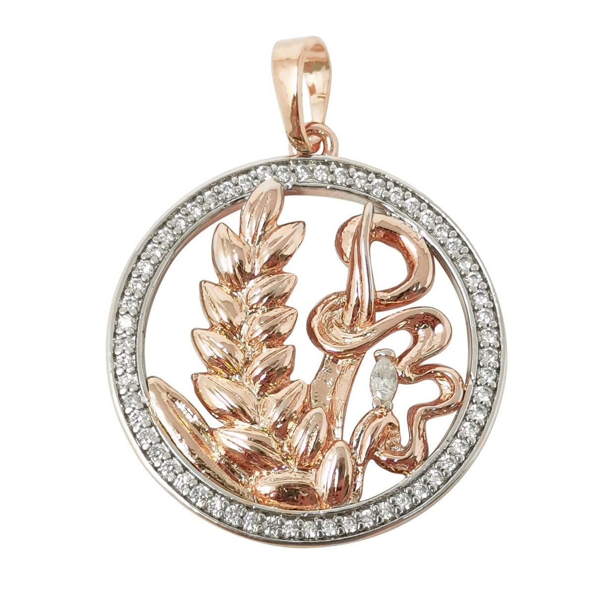 31x23mm Wholesale 18K Gold Filled Rose Gold Plants Pendant in Micro Pave CZ Rhinestones Silver Ring, Pendant for Necklace Bracelet Anklet Making J-183