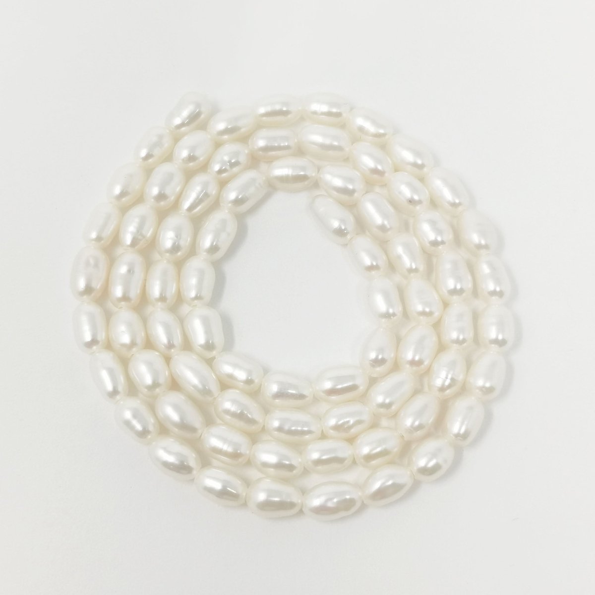 3.5mm - 4mm Ringed Button Oval White Freshwater Pearl Jewelry Making Strand | WA-034 Clearance Pricing