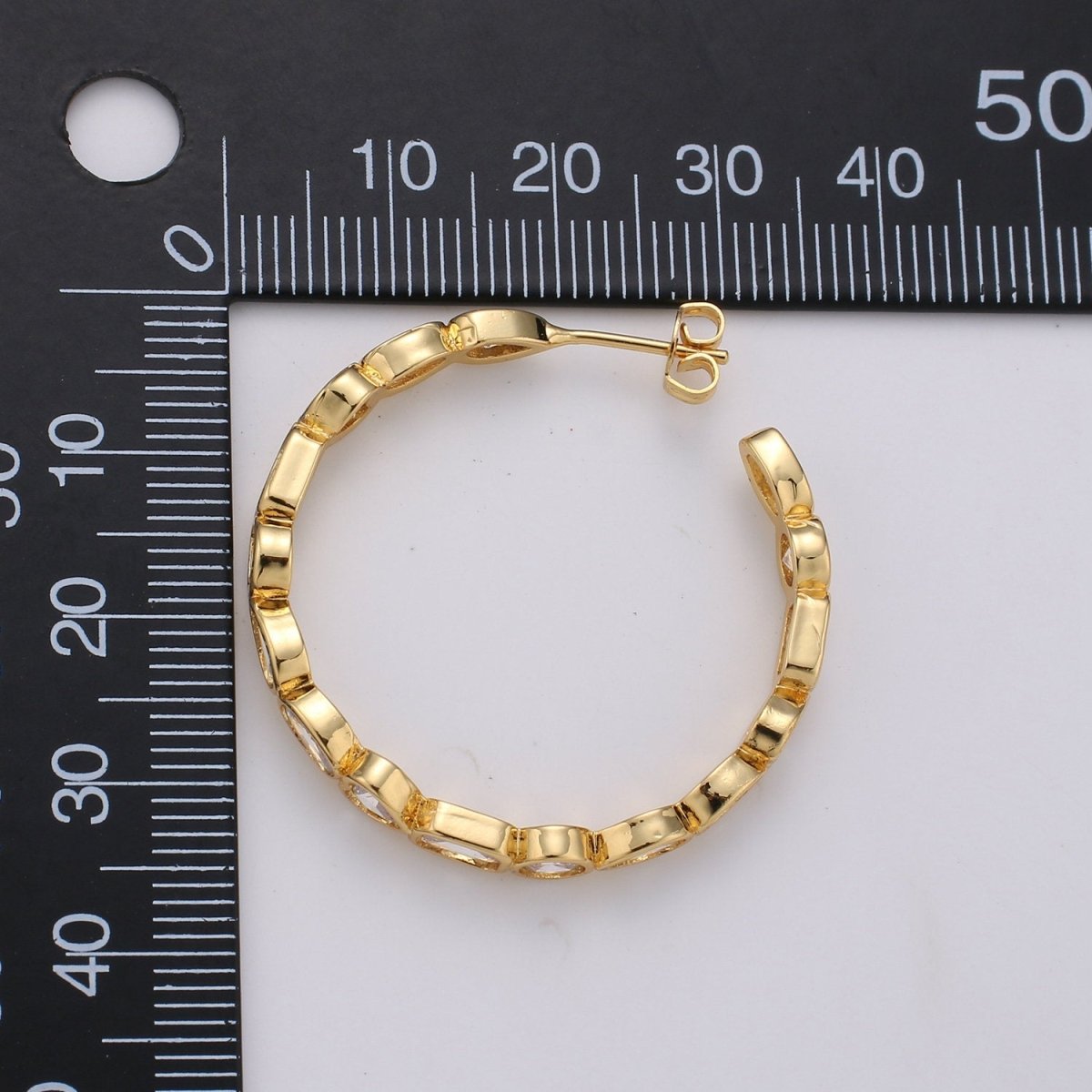 14K Gold Filled 35mm Irregular Geometric CZ Bezel C-Shaped Hoop Earrings | K569