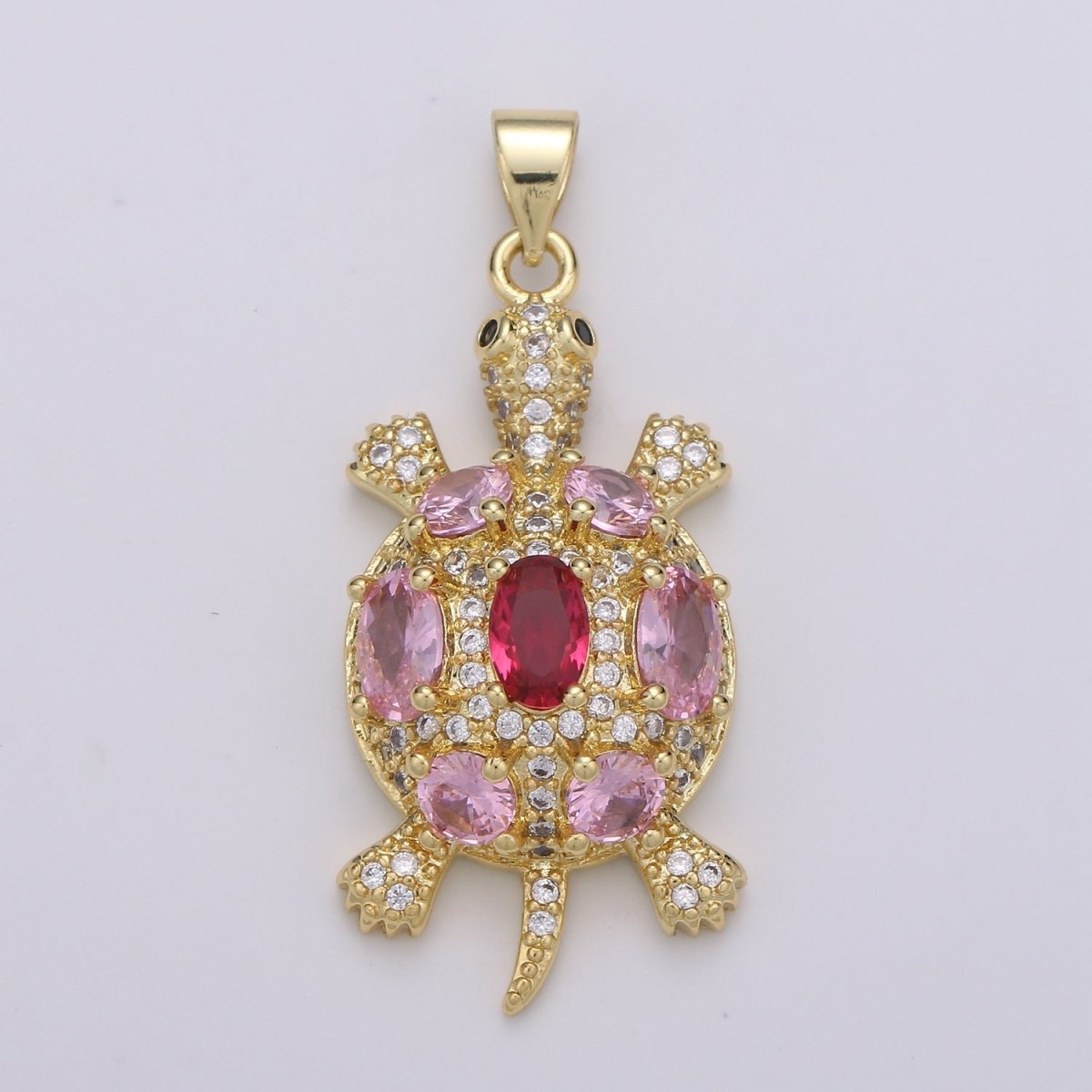 37x16mm Wholesale 24K Gold Plated Turtle Pendant with Pink and Red Rhinestone Crystals, Pendant for Necklace Bracelet Anklet Making J-221