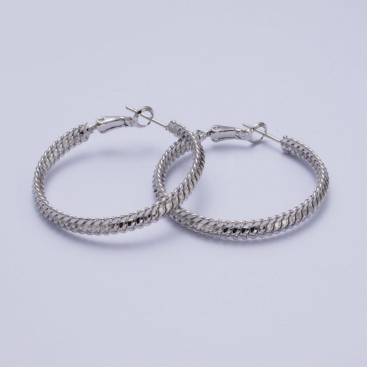 38mm Curb Snake Chain Hoops Stud Latch Statement  Gold, Silver Earrings | AD-201 AD-202