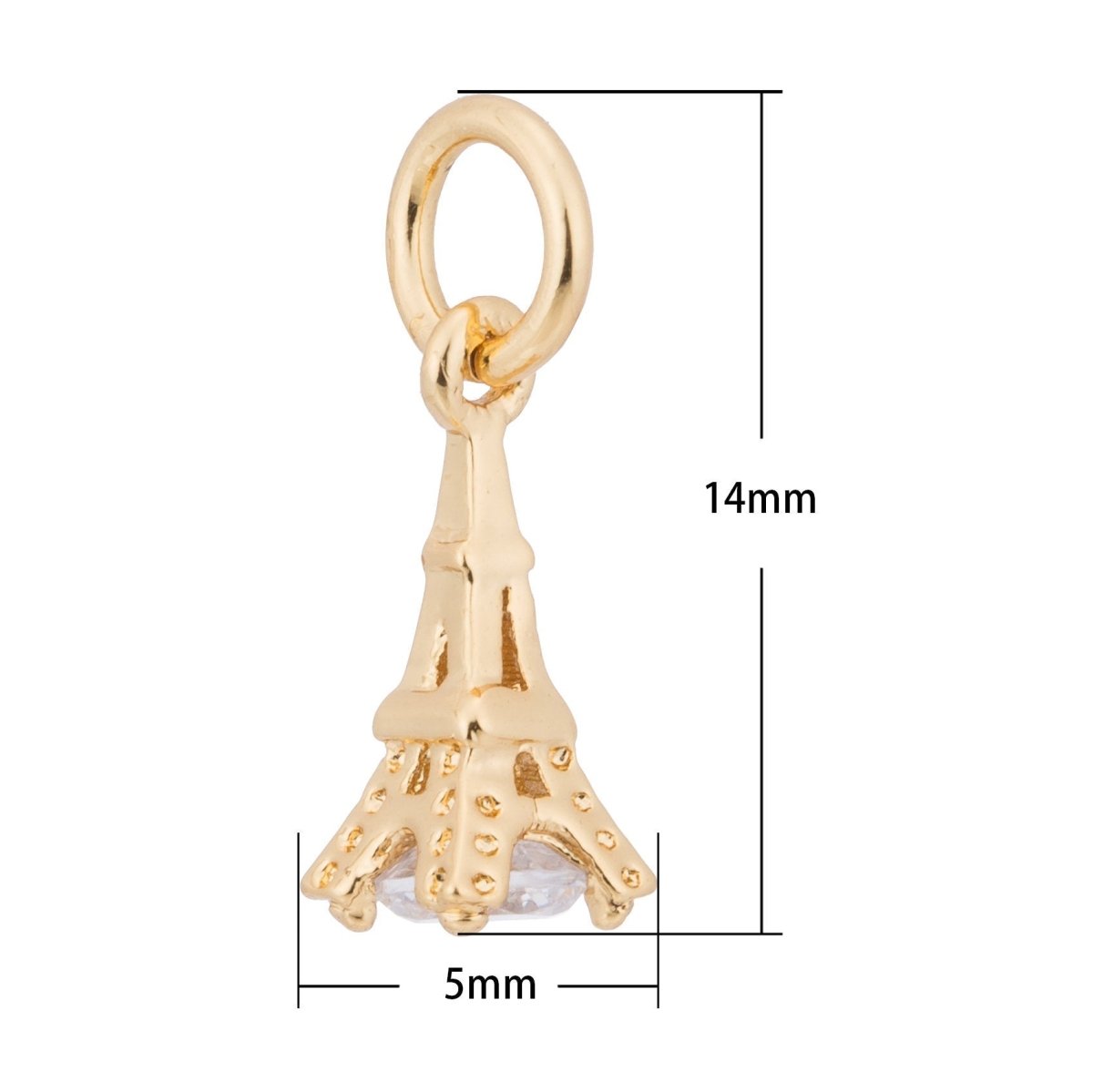 3D Gold Eiffel Tower, Paris, Romantic Love City, DIY Craft Gift Cubic Zirconia Bracelet Charm Bead Findings Pendant For Jewelry Making, C-184