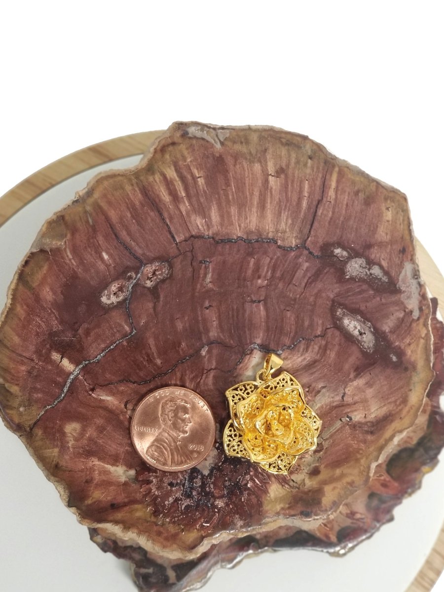 3D Rose Charm Flower Pendant in 24k Gold Filled Jewelry Supplies Filigree Rose Pendant H-838