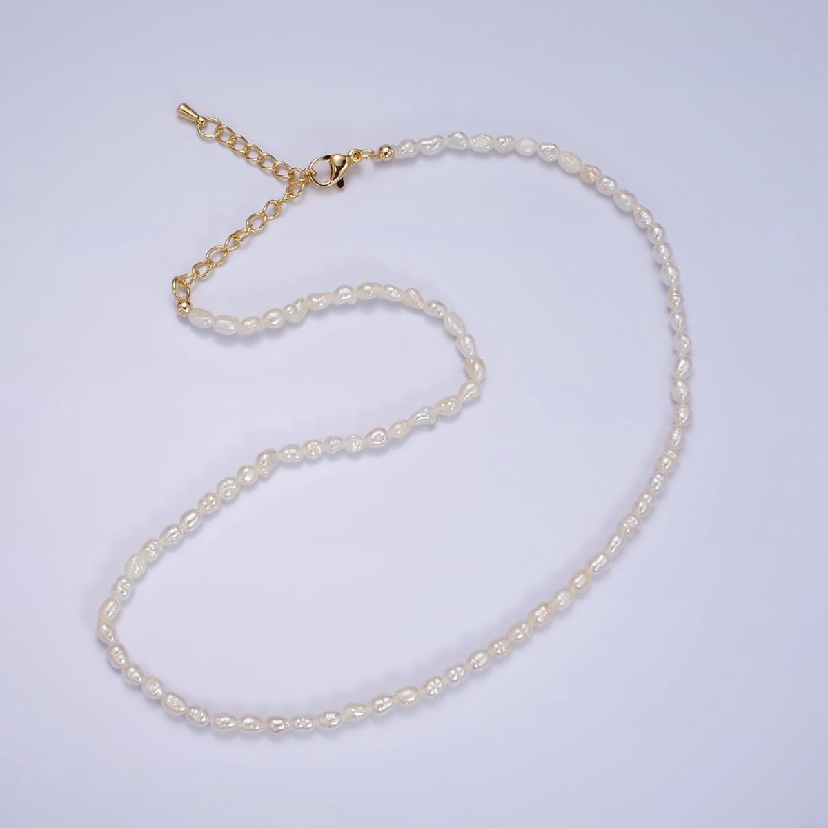 3mm Natural White Baroque Freshwater Pearl 14.5 Inch Choker Necklace | WA-1990 Clearance Pricing