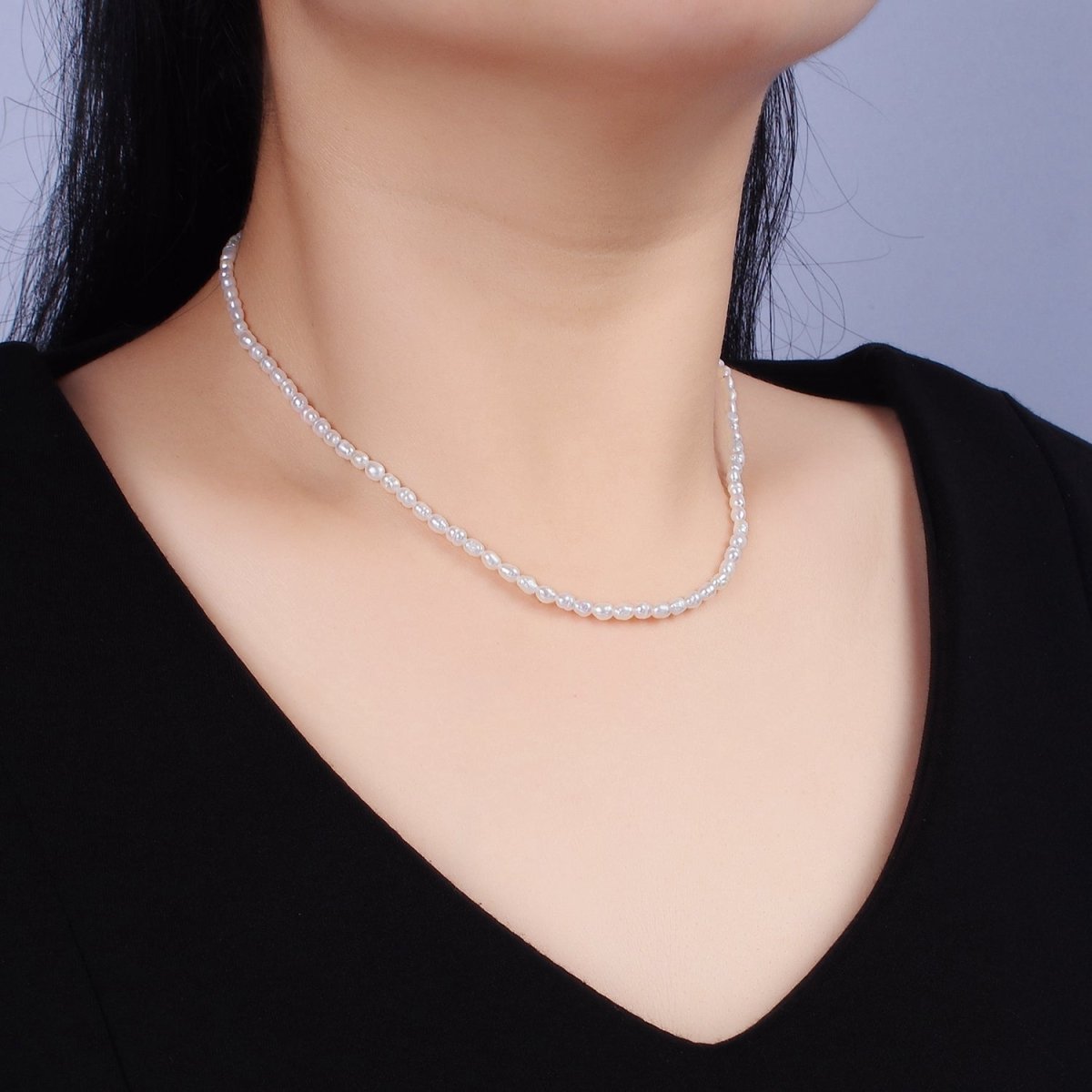 3mm Natural White Baroque Freshwater Pearl 14.5 Inch Choker Necklace | WA-1990 Clearance Pricing