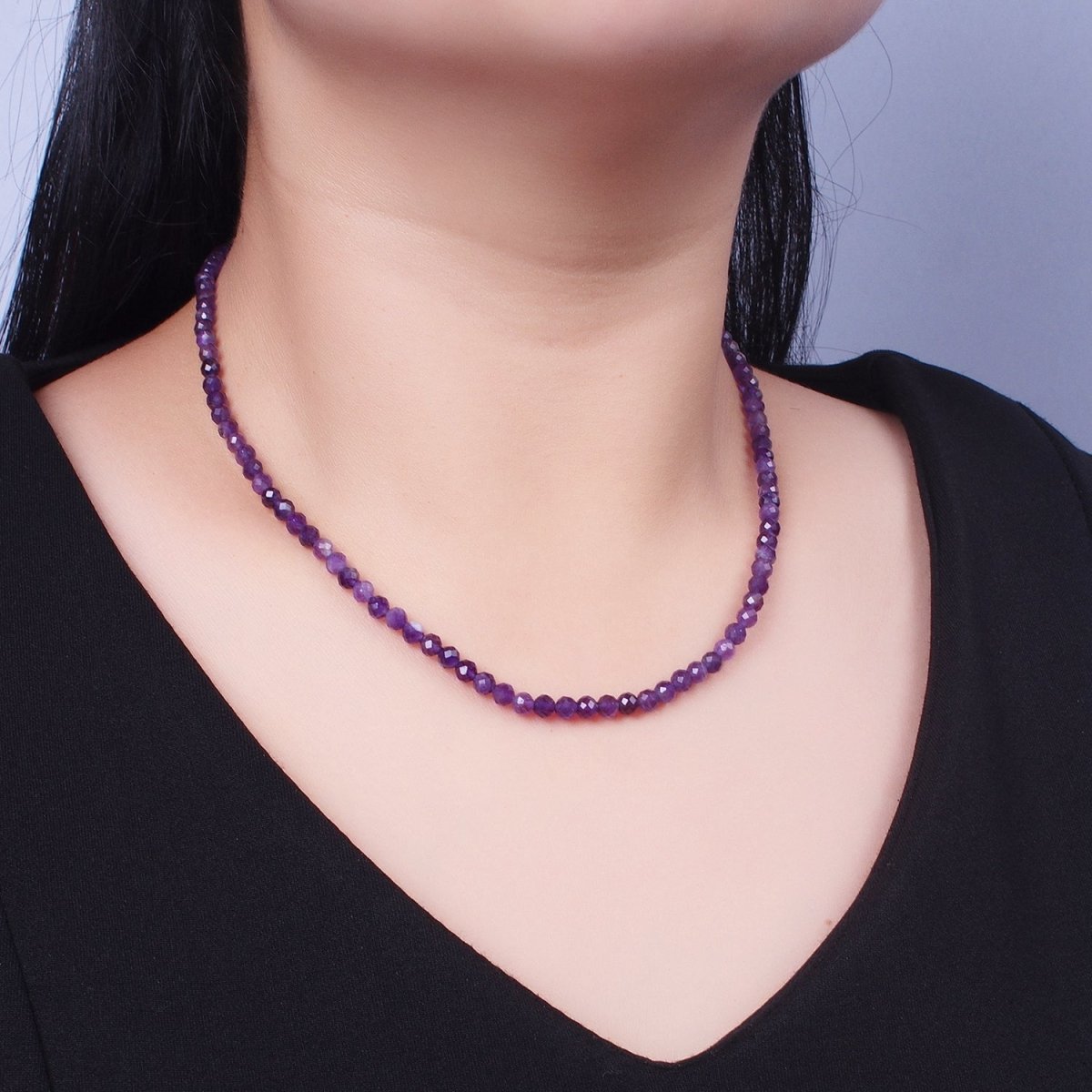 4.3mm Multifaceted Dark Purple Amethyst Gemstone 16.5 Inch Choker Necklace | WA-1185 Clearance Pricing