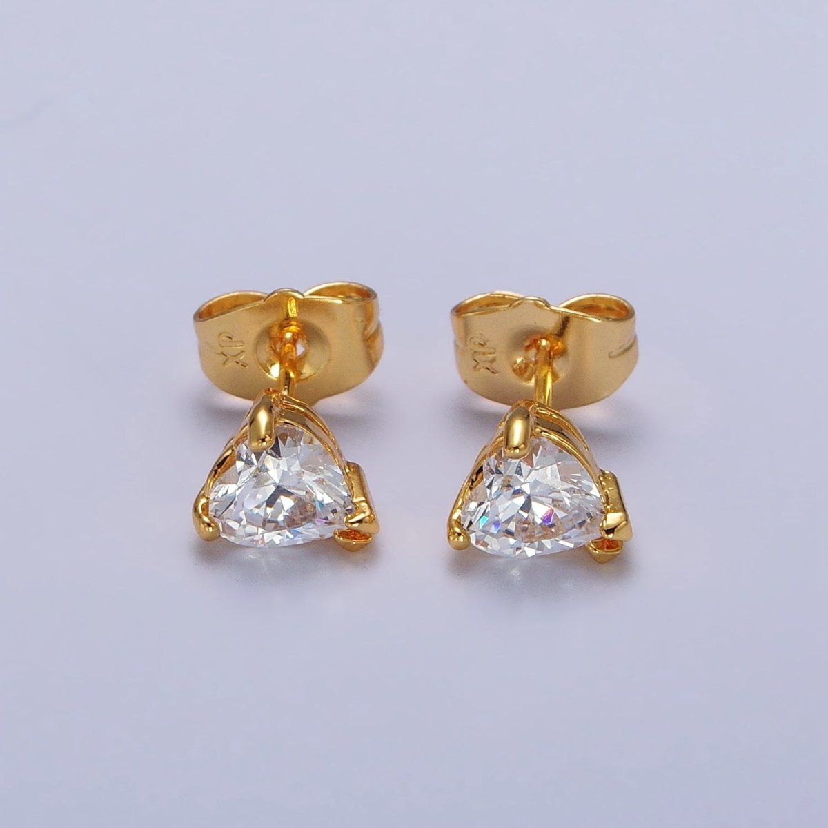 4mm, 5mm, 7mm, 8mm Clear Heart CZ Gold Stud Earrings | AB083 - AB088
