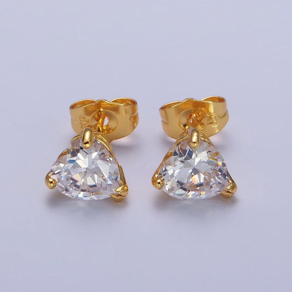 4mm, 5mm, 7mm, 8mm Clear Heart CZ Gold Stud Earrings | AB083 - AB088