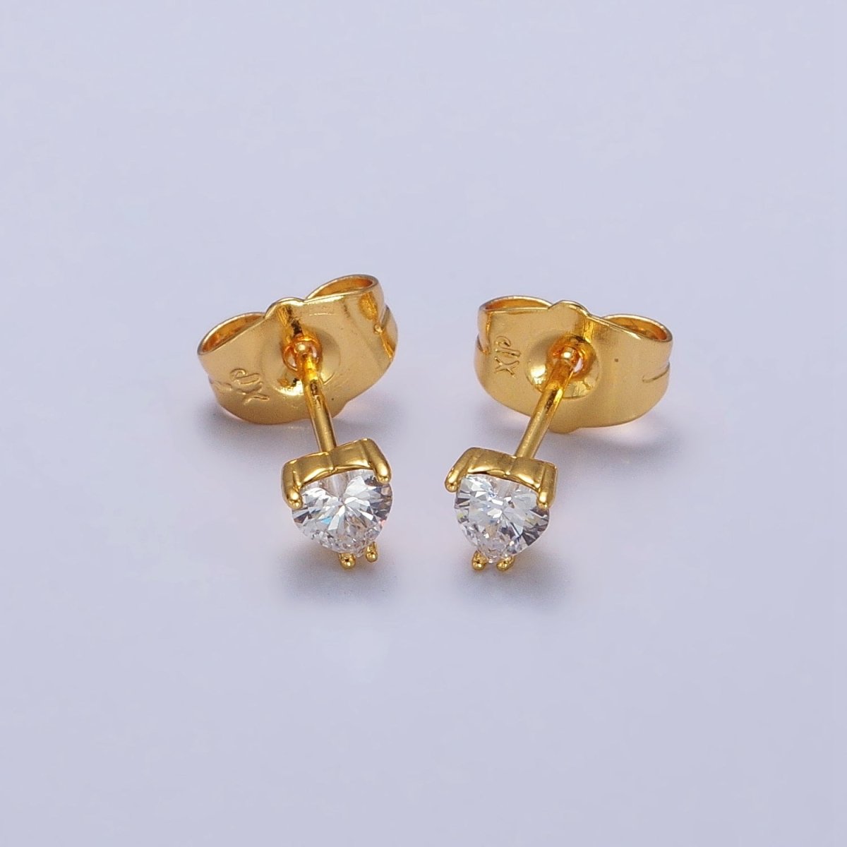 4mm, 5mm, 7mm, 8mm Clear Heart CZ Gold Stud Earrings | AB083 - AB088