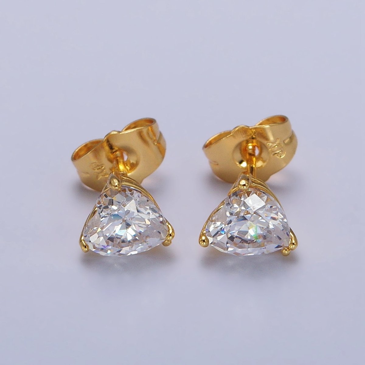4mm, 5mm, 7mm, 8mm Clear Heart CZ Gold Stud Earrings | AB083 - AB088
