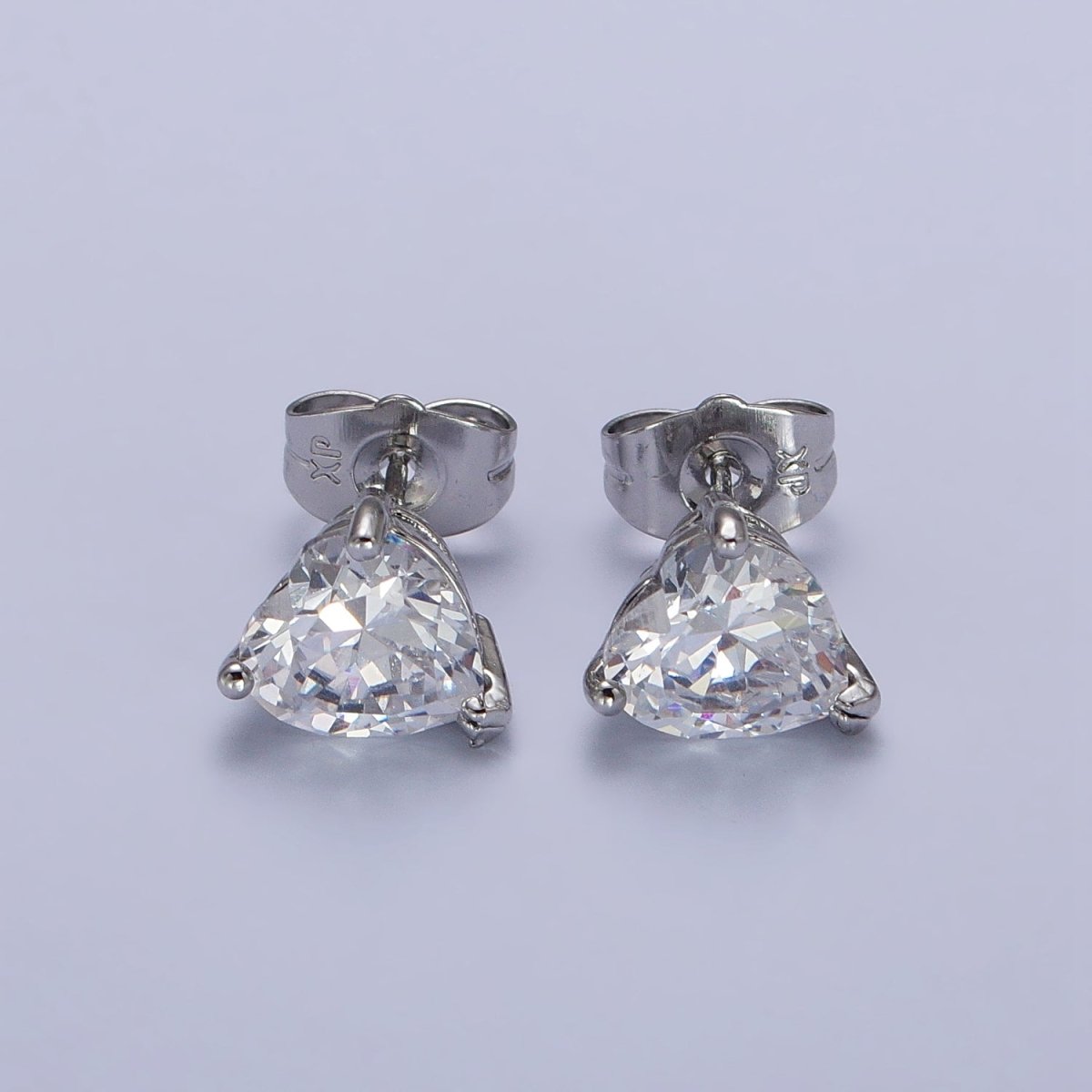 4mm, 5mm, 7mm, 8mm Clear Heart CZ Gold Stud Earrings | AB083 - AB088