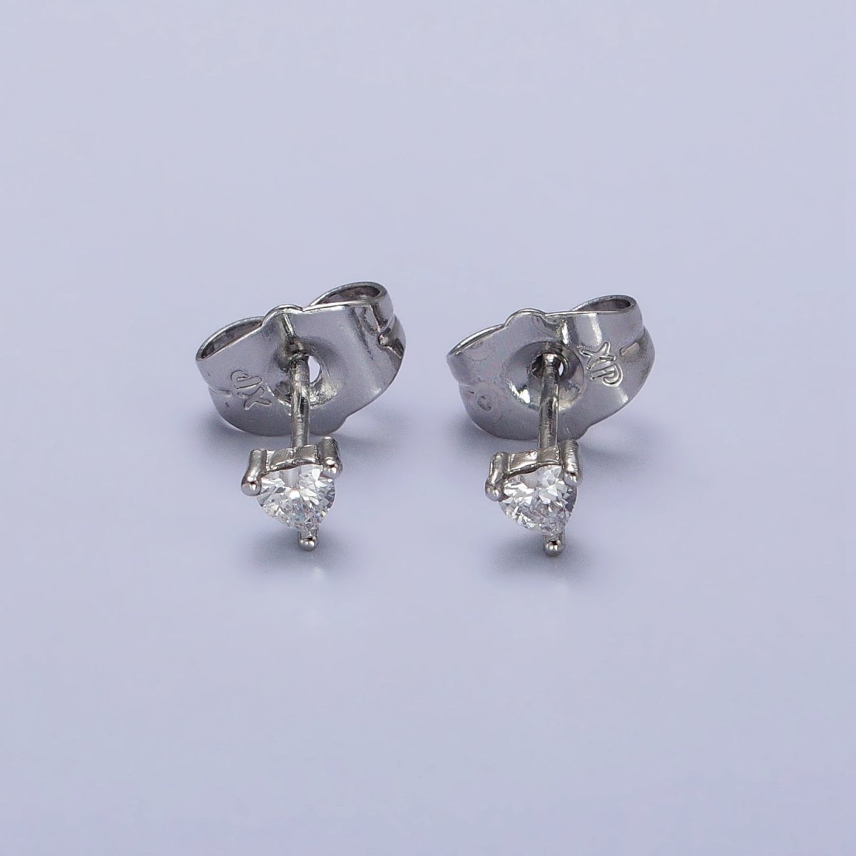 4mm, 5mm, 7mm, 8mm Clear Heart CZ Gold Stud Earrings | AB083 - AB088