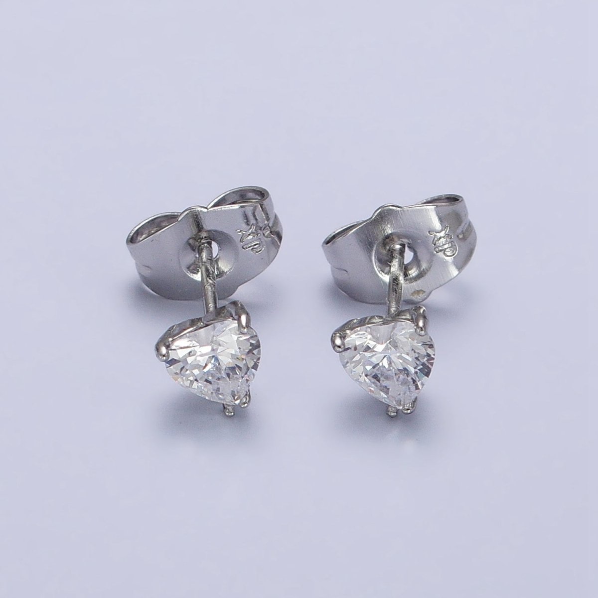 4mm, 5mm, 7mm, 8mm Clear Heart CZ Gold Stud Earrings | AB083 - AB088