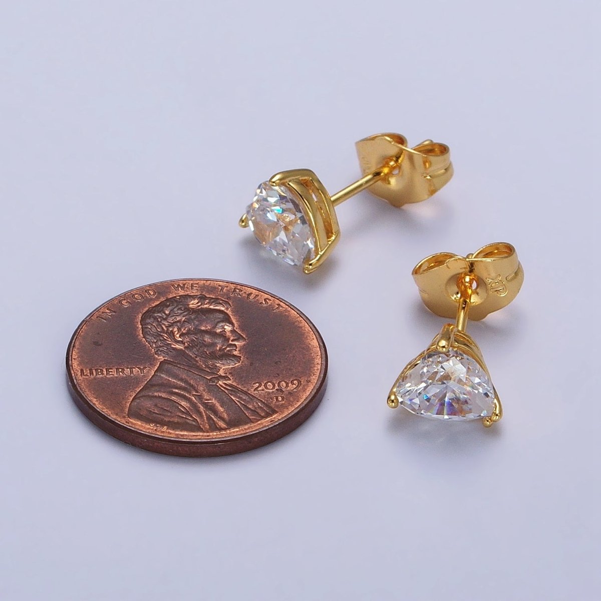 4mm, 5mm, 7mm, 8mm Clear Heart CZ Gold Stud Earrings | AB083 - AB088
