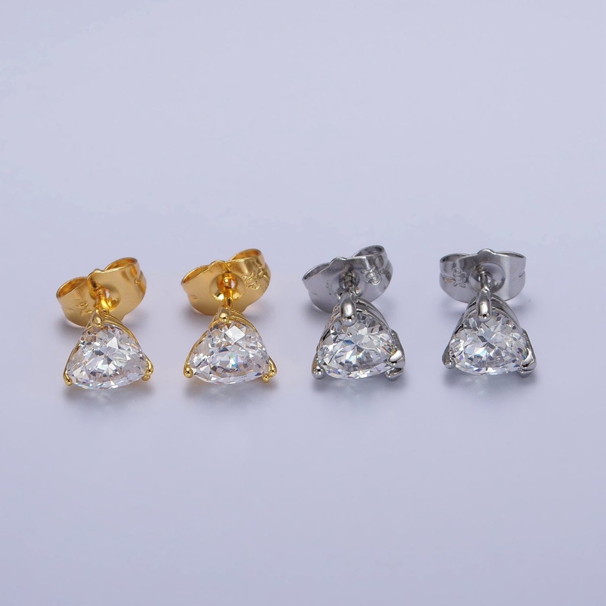 4mm, 5mm, 7mm, 8mm Clear Heart CZ Gold Stud Earrings | AB083 - AB088