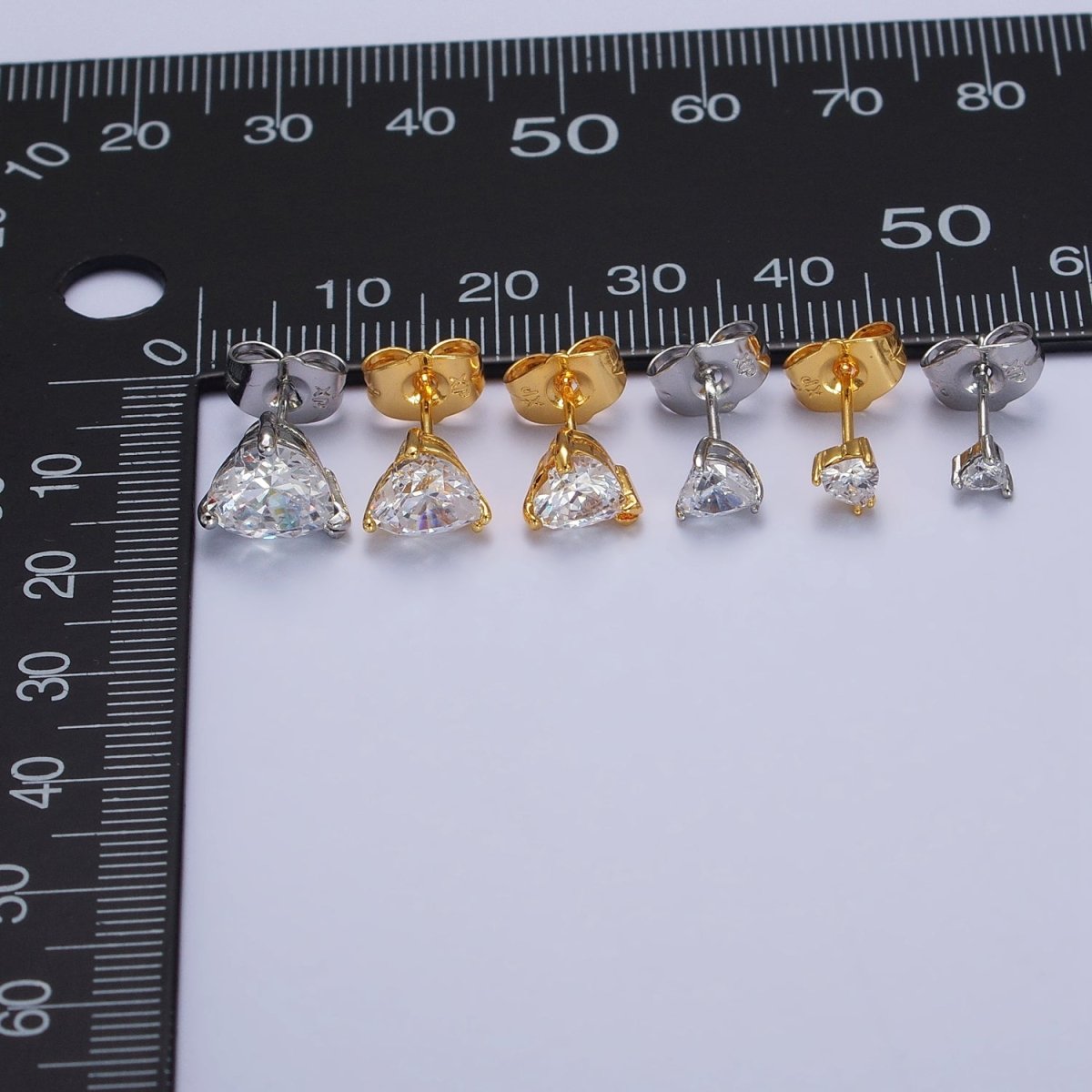 4mm, 5mm, 7mm, 8mm Clear Heart CZ Gold Stud Earrings | AB083 - AB088