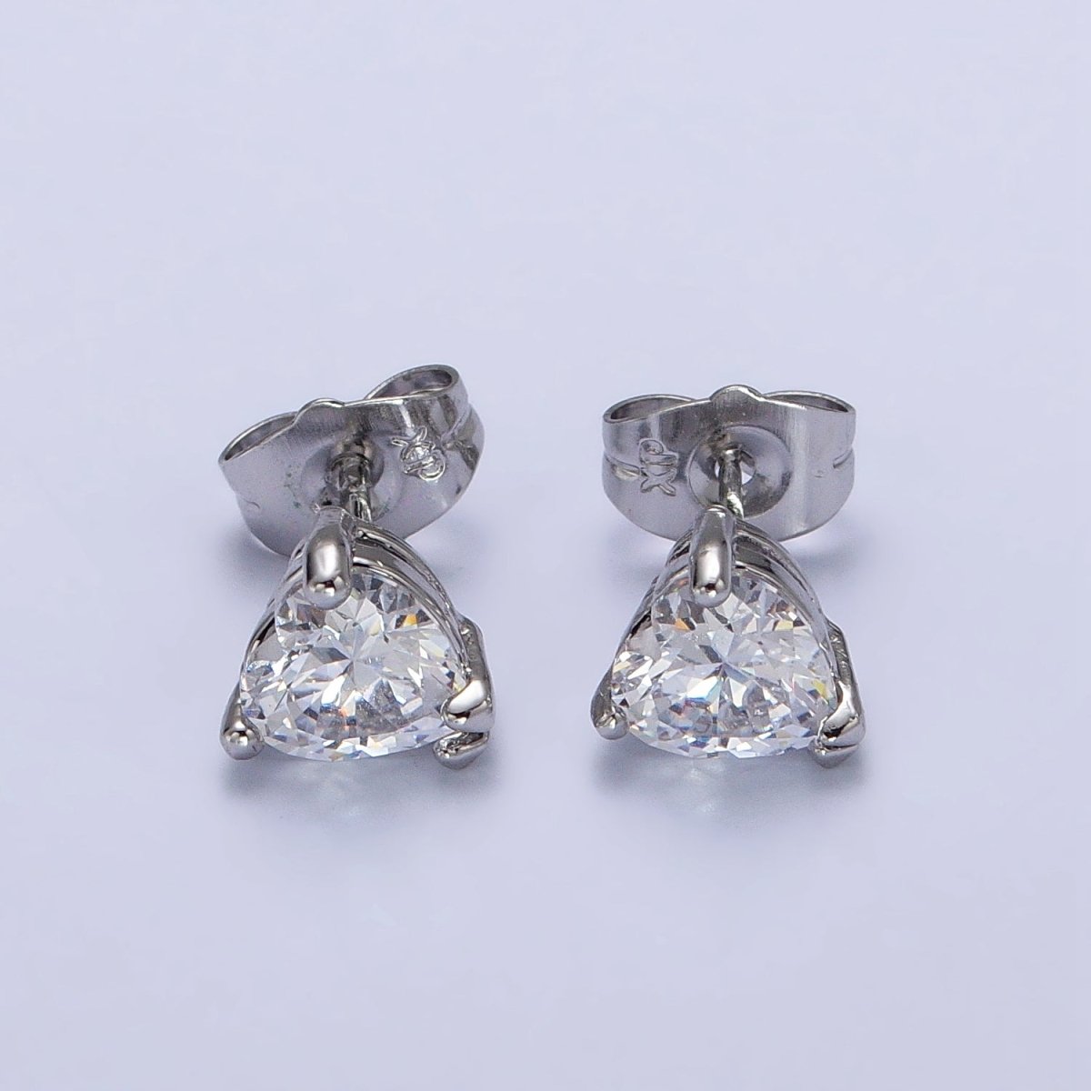 4mm, 5mm, 7mm, 8mm Clear Heart CZ Gold Stud Earrings | AB083 - AB088